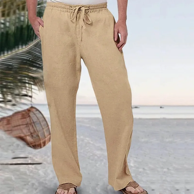 Top Trends: Men's Cotton Linen Long Pants Summer Solid Color Breathable Linen Trousers Male Casual Elastic Waist Casual Pants Harajuku Trous Shoppable Styles