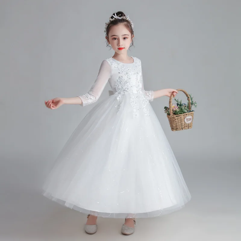 Top Trends: Youth Girl's Teenagers Elegant Concert Performance Dress Women Ceremonial Long White Autumn Children 10 To 12 Years Old Clothes Shoppable Styles