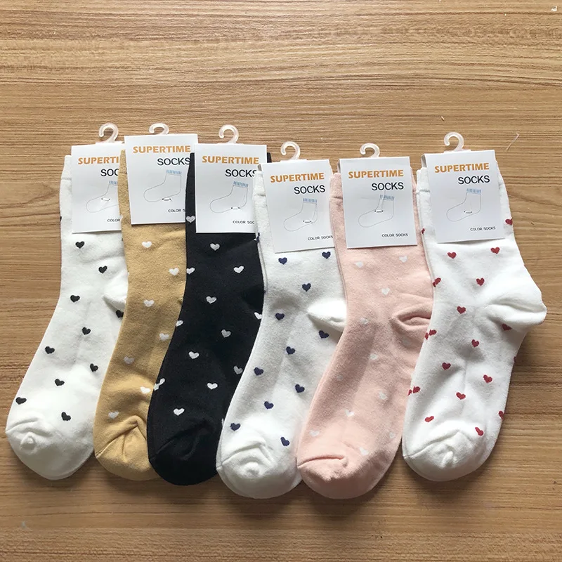 Top Trends: Casual Breathable Cute Socks Women Cotton Socks Solid Color Socks Fashion Heart Lady Harajuku Kawaii Socks Shoppable Styles