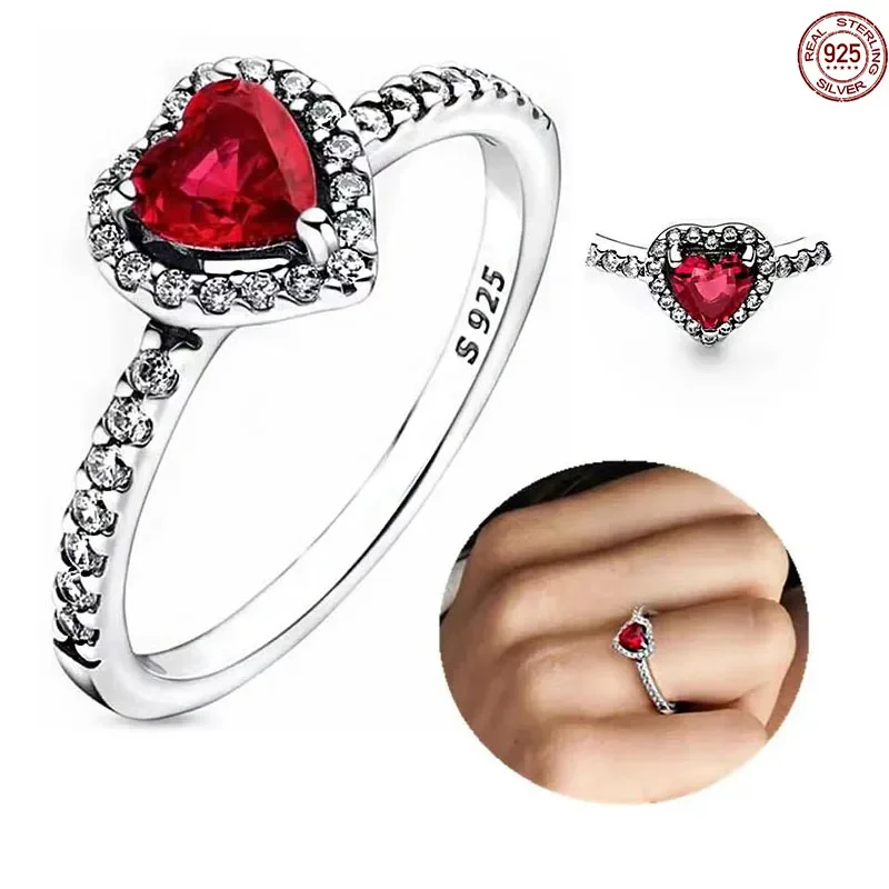 Top Trends: 925 Sterling Silver Ring Red Heart Colorful Crystal Ring Fit Charming Bracelet Ladies DIY Exquisite Jewelry Gift For Girlfriend Shoppable Styles