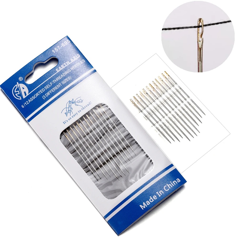 Top Trends: 12Pcs Self-Threading Sewing Needles Stainless Steel Quick Automatic Threading Needle Stitching Pins DIY Punch Needle Threader Shoppable Styles