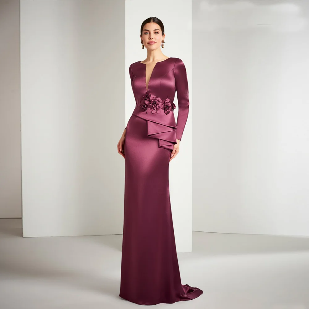 Top Trends: Elegant Mother Of The Bride Dresses V Neck Long Sleeves Satin Wedding Party Gowns Flowers Mermaid Floor-Length فساتين السهرة Shoppable Styles - Image 3