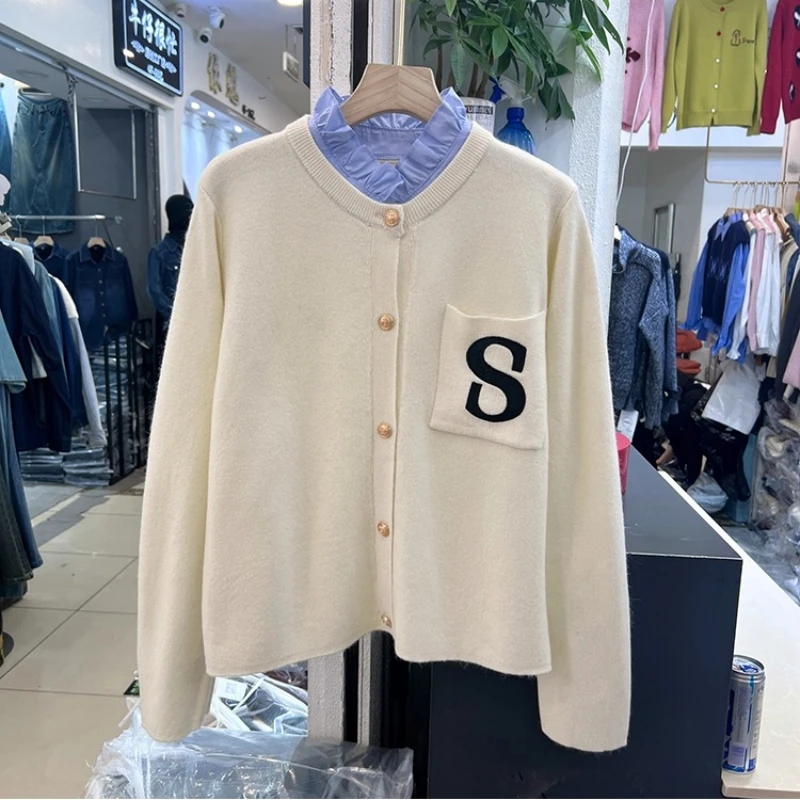 Top Trends: S Letter Luxury Brand Design Knit Cardigan Coat For Women 2024 Spring Autumn Long Sleeved Top Knitwear Sweater Dress Clothing Shoppable Styles