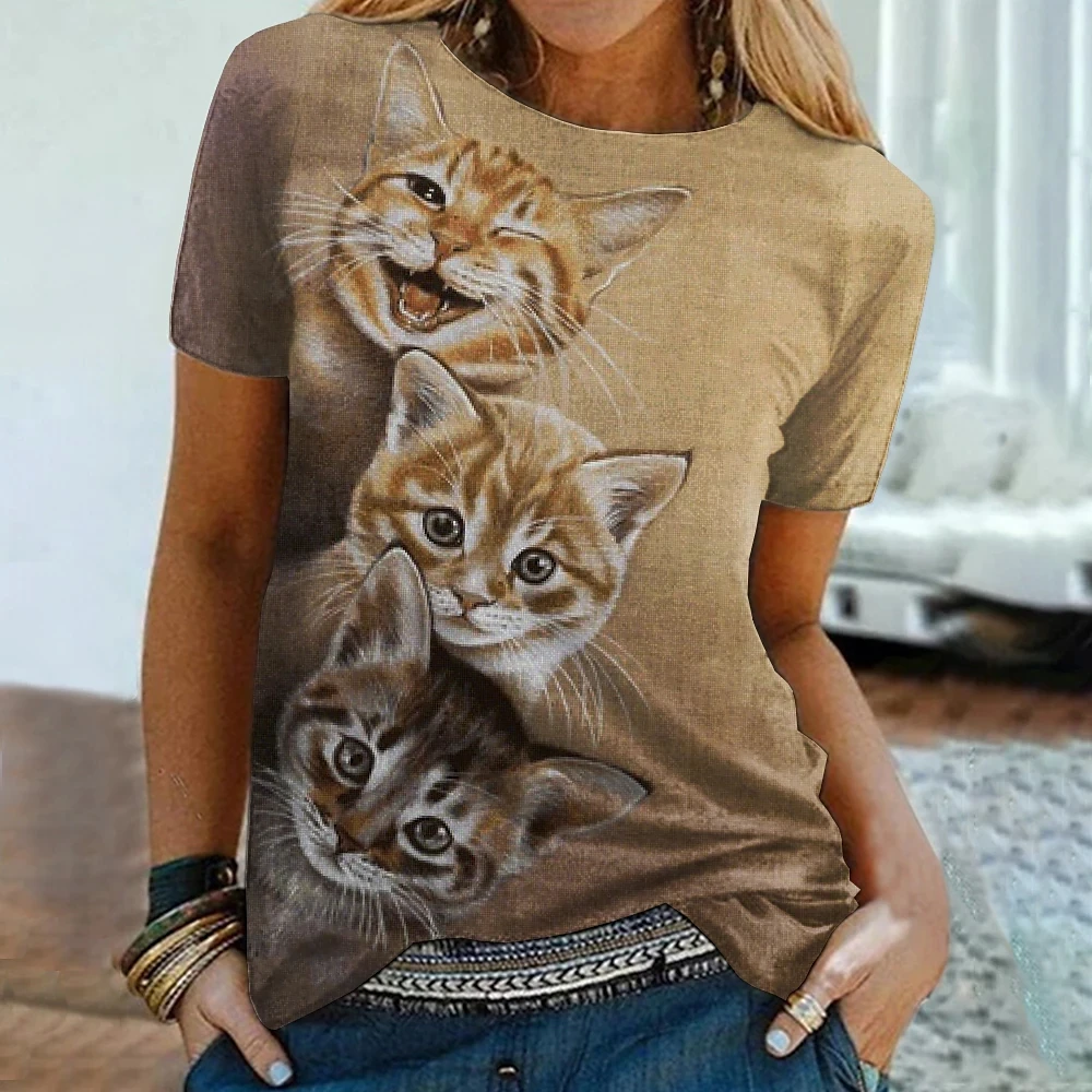 Top Trends: Summer Women T-Shirts 3D Cute Cat Fashion Print Harajuku T-Shirt Short Sleeve Casual Kawaii Girls Tee Oversized Unisex Clothing Shoppable Styles