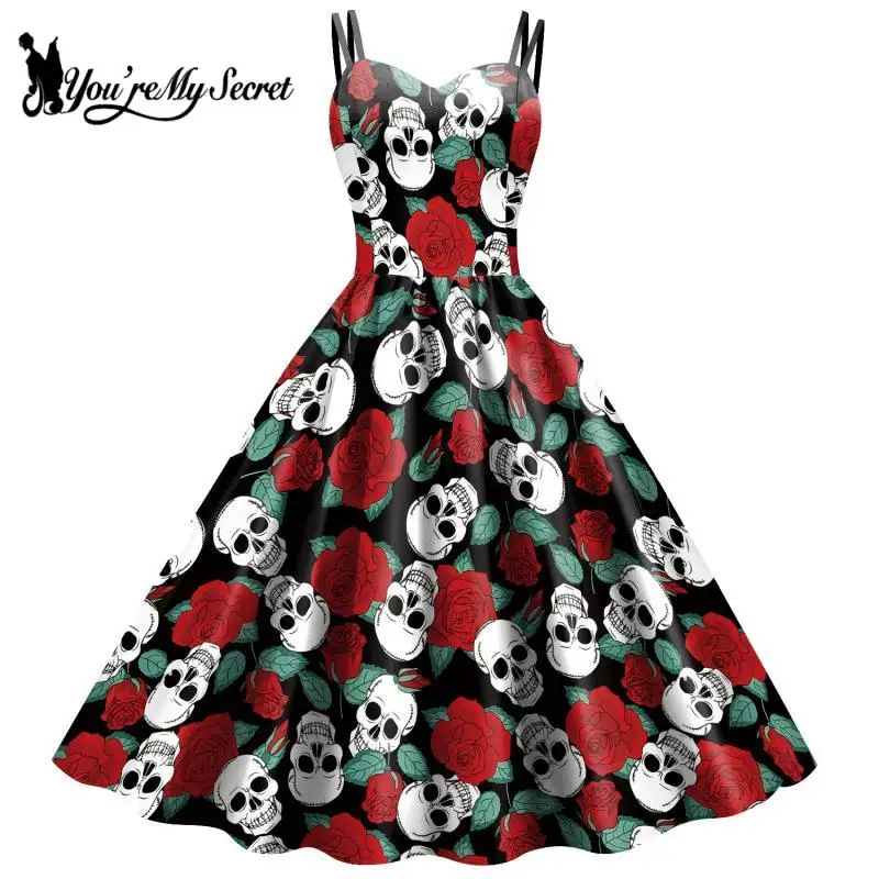 Top Trends: You're My Secret Fancy Skeleton Halloween Women Dress Girl Carnival Party Dresses Female Goth Horror Costume Rockabilly Dress Shoppable Styles