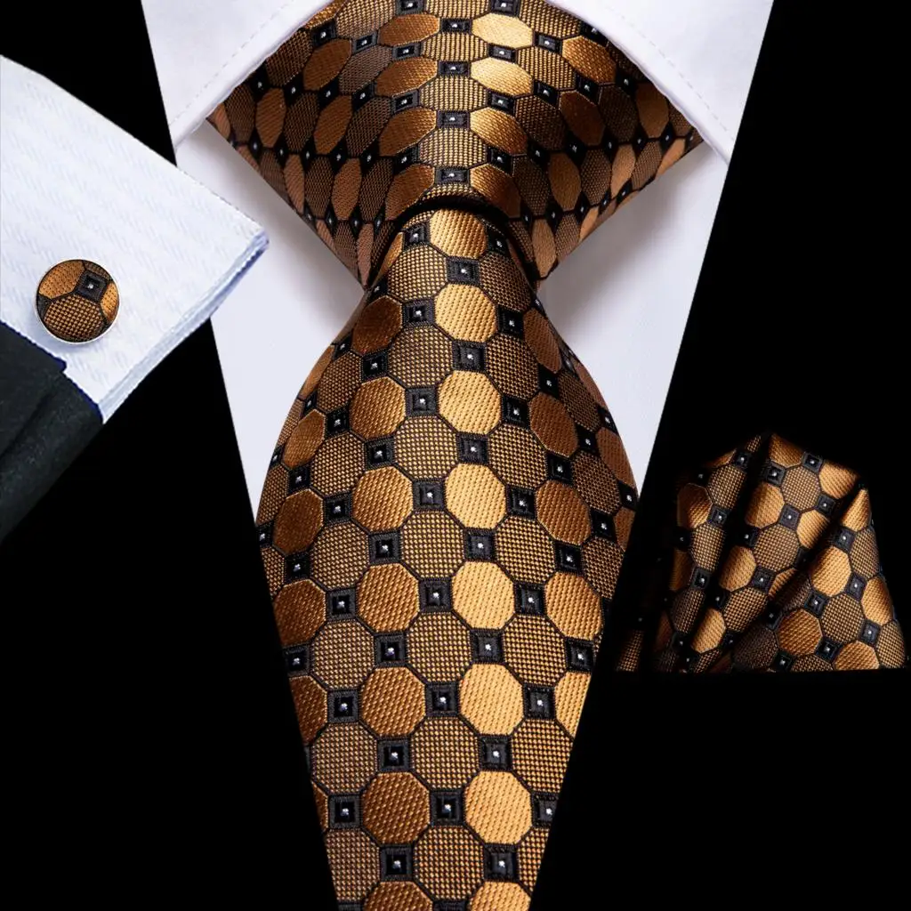 Top Trends: Hi-Tie Black Gold Orange Dot Paisley Silk Wedding Tie For Men Handky Cufflink Fashion Design Tie For Men Business Party Dropship Shoppable Styles