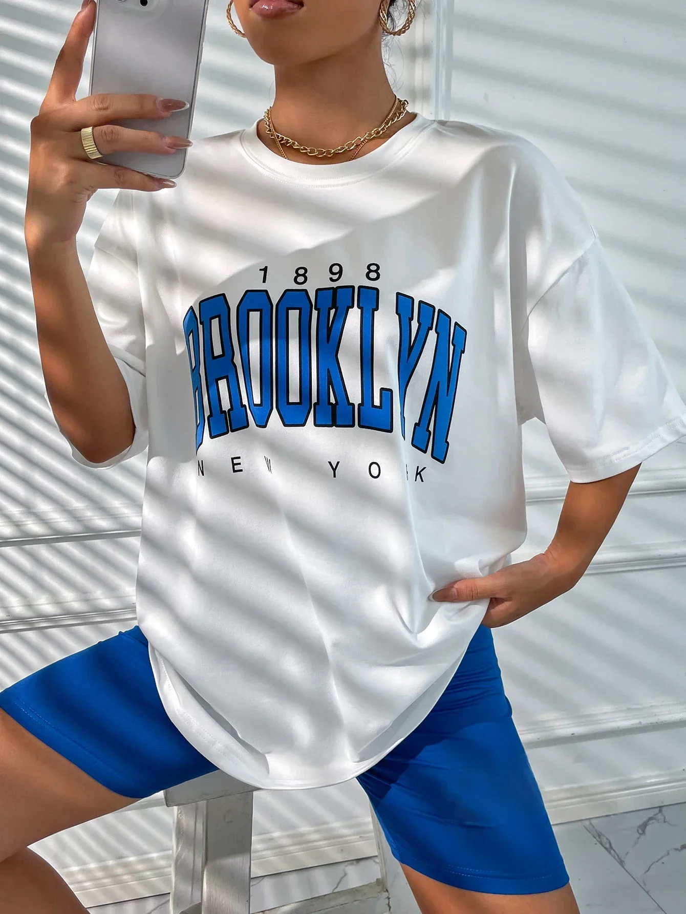 Top Trends: Vintage Women T-Shirt New 1898 Brooklyn York Letter Drop Shoulder Print Oversized T Shirt Simple Clothes Female Tshirt Y2K Top Shoppable Styles