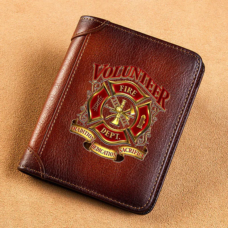 Top Trends: High Quality Genuine Leather Men Wallets Firefighter Volunteer Sign Printing Short Card Holder Purse Billfold Male Wallet Shoppable Styles