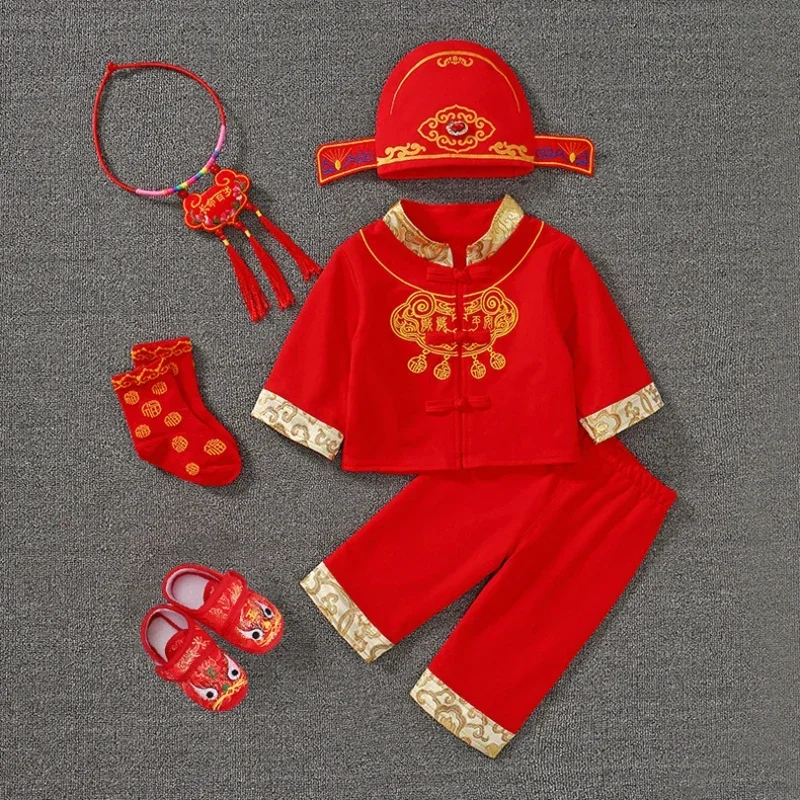 Top Trends: Chinese Cotton Longevity Lock Embroidered Tang Suit Wushu Clothing Boy Girl Baby Birthday Party New Year Gifts Shop Online China Shoppable Styles