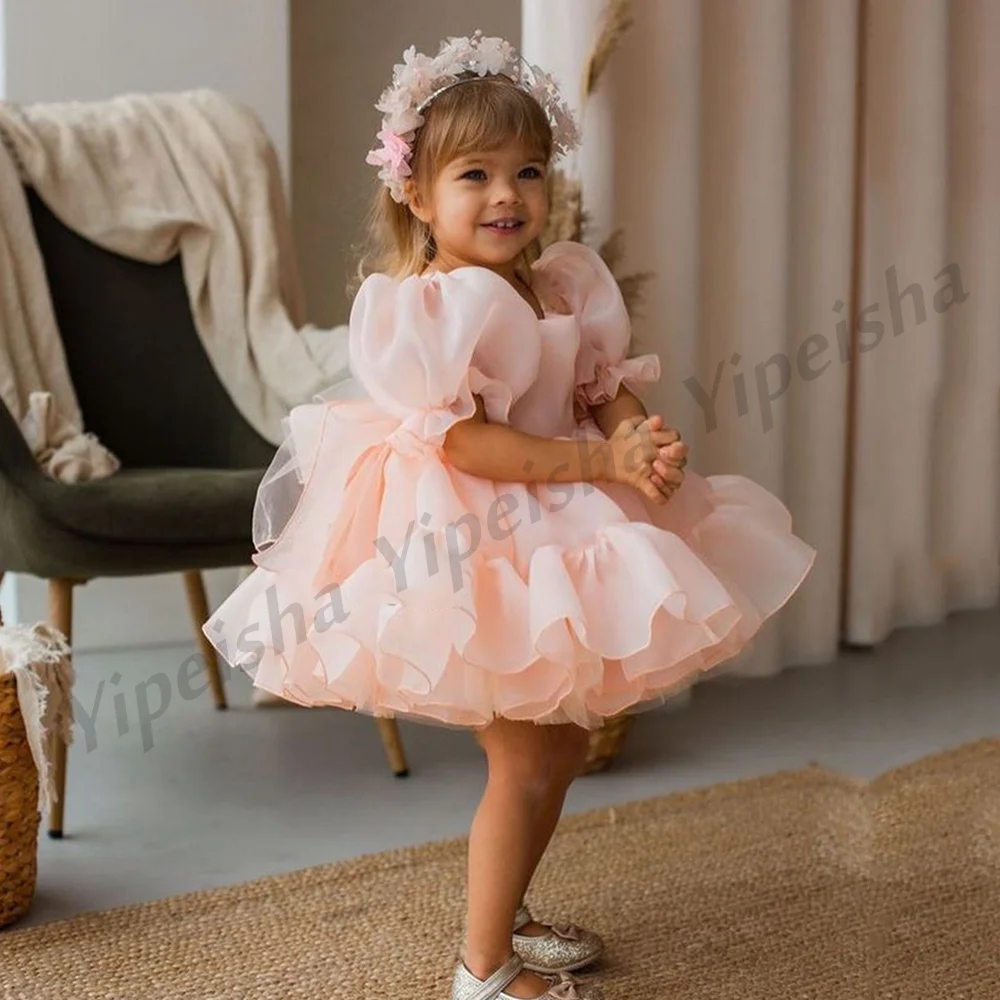 Top Trends: Cute Baby Girl Organza Flower Dress Princess Party Gown Short Sleeves O Neck Puffy Birthday Communion Dresses For Christmas Shoppable Styles