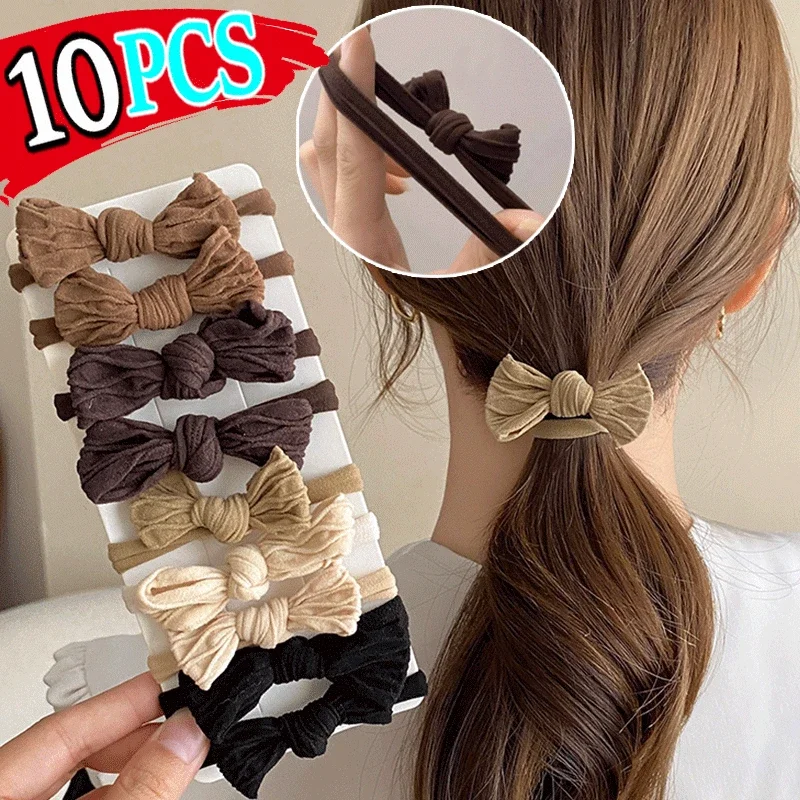 Top Trends: 1 / 10PCS Women Hair Band Girls Hair Ties Bows Nylon High Elastic Rubber Bands Scrunchies Elastique Headwear Hair Accessories Shoppable Styles