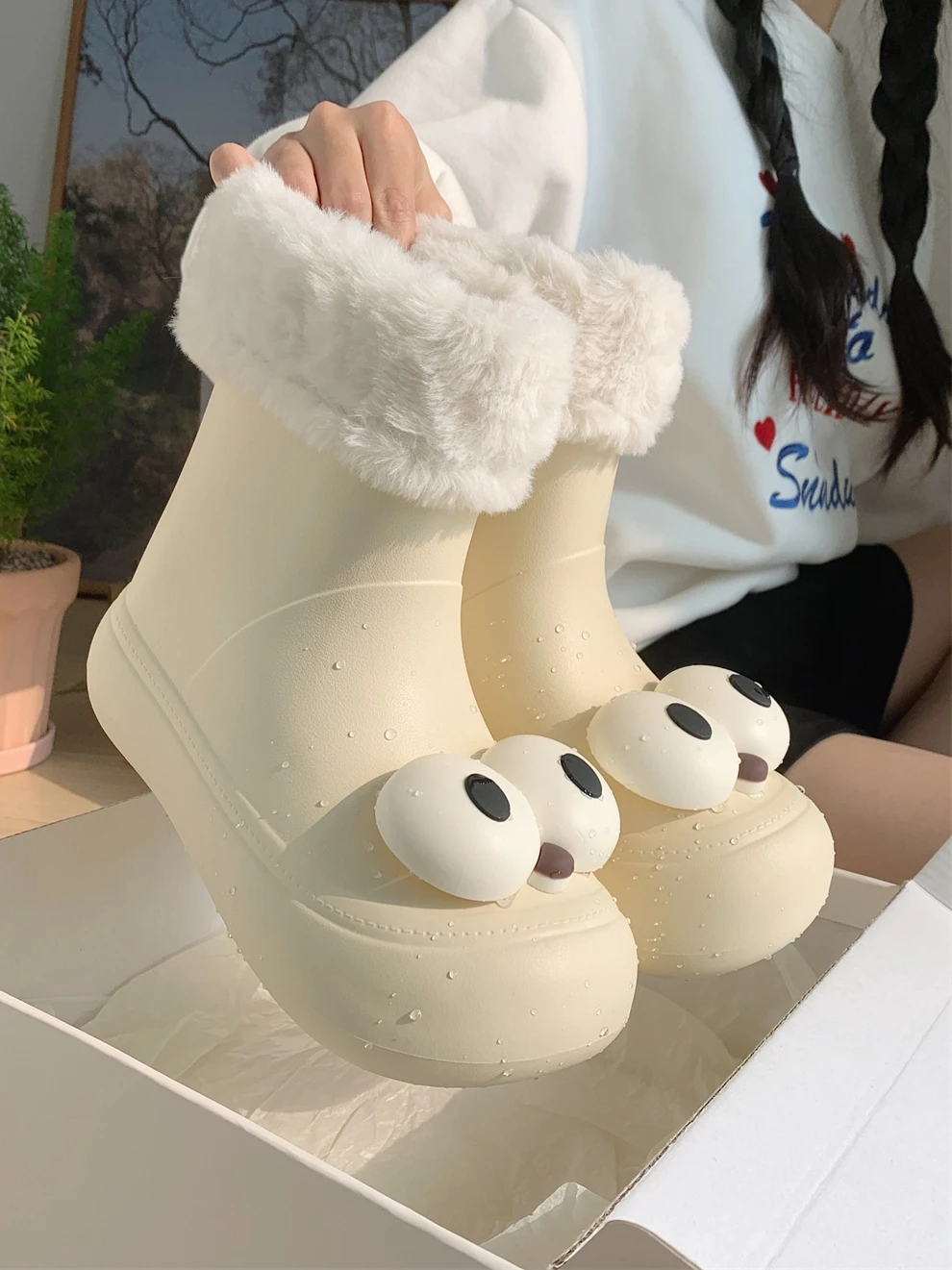 Top Trends: Cute Big Eyes Waterproof Anti Slip Snow Boots For Women 2023 Winter Warm And Plush Mid Length Boots Shoppable Styles