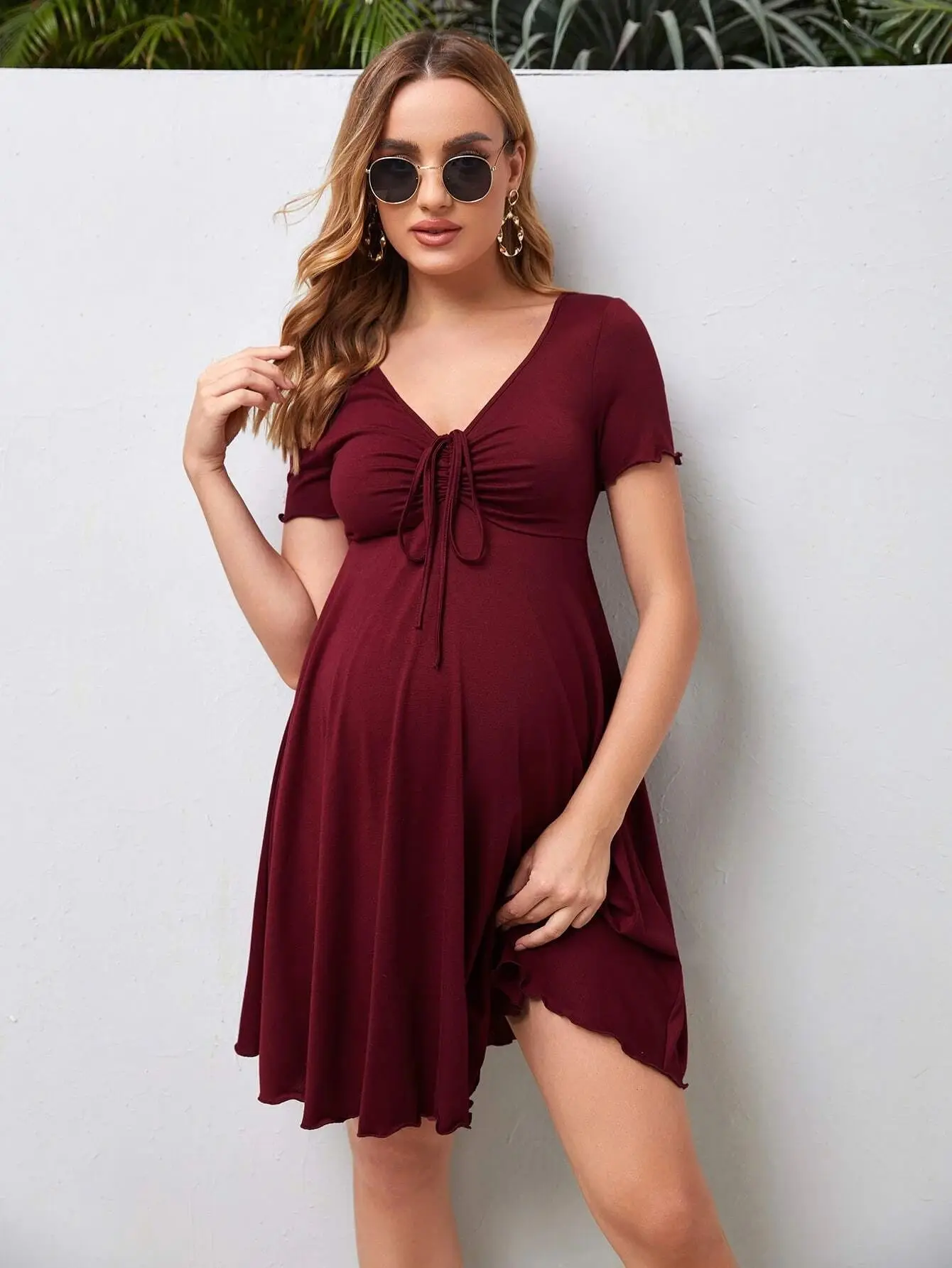 Top Trends: Maternity Drawstring Dress Maternity Clothes Summer Casual Pregnant Women Short Sleeve V-Neck Dress Vestidos Pregnancy Clothing Shoppable Styles