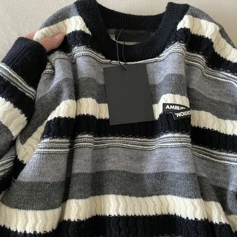 Top Trends: Lazy Style Soft Waxy Striped Sweater For Men And Women In Autumn And Winter Loose Casual High-end Hong Kong Style Forest Sweater Shoppable Styles