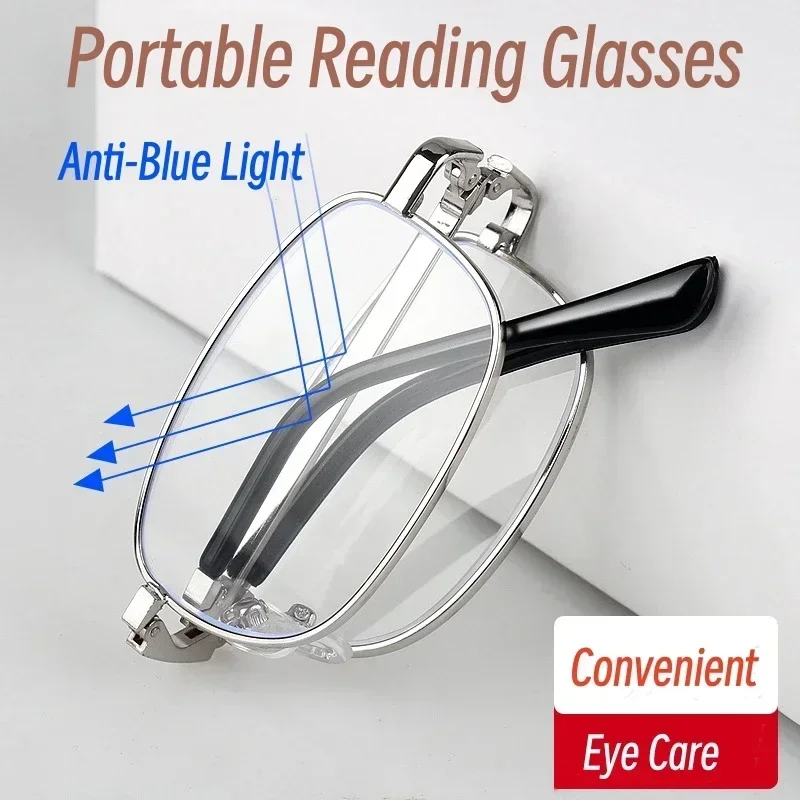 Top Trends: Anti Blue Light Folding Presbyopic Glasses Men&#039;s Metal Frame Portable Reading Eyeglasses Men Luxury Brand Eyewear With Box Shoppable Styles