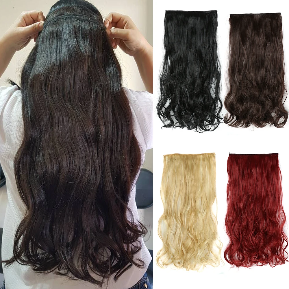 Top Trends: Synthetic Long Wavy 5 Clips Hair Extensions 22Inch Clip On Hair Extensions High Tempreture Fake Hair For Women Shoppable Styles