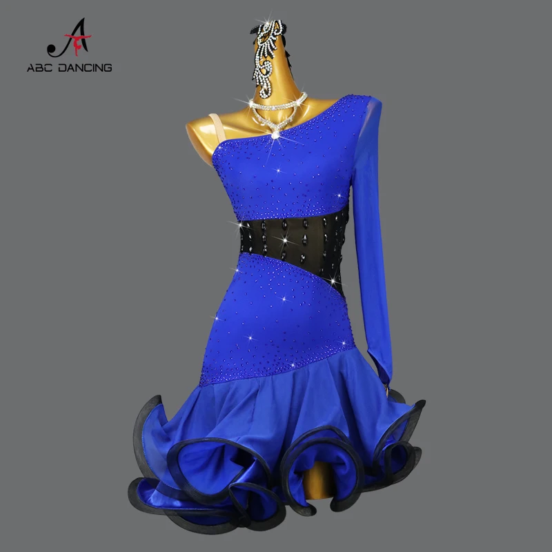 Top Trends: Blue Professional Latin Dance Competition Skirt Senior Sexy Women Midi Dress Outf Ballroom Clothes Samba Costume Female Wear Cha Shoppable Styles