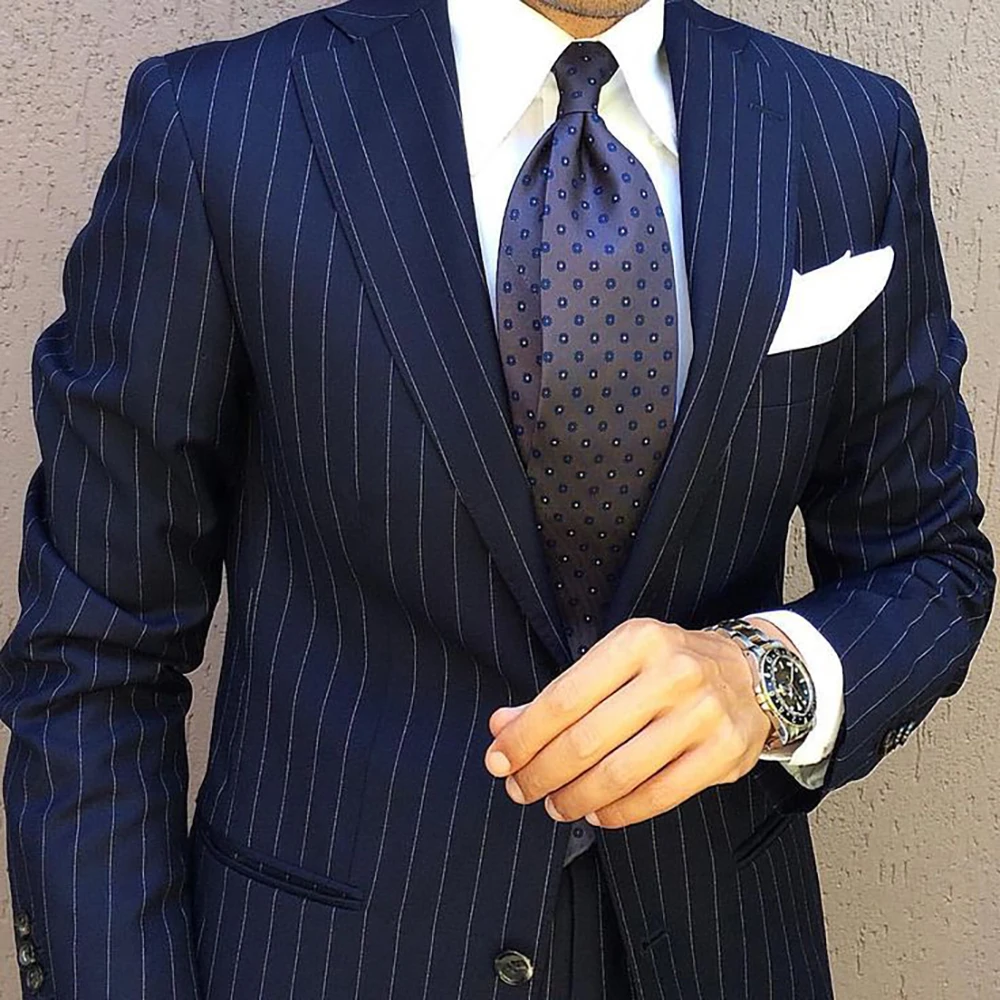 Top Trends: Men&#039;s Suits Blazer Stripe Navy Blue Notched Lapel Single Breasted Wedding Terno Outfits Luxury Masculino Costume Homme Slim Fit Shoppable Styles