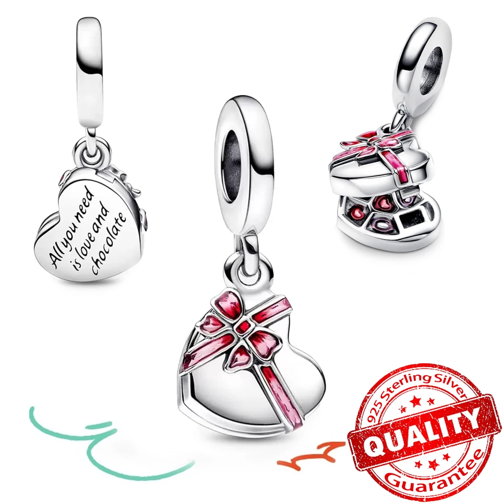 Top Trends: Authentic 925 Sterling Silver Openable Heart Chocolate Gift Box Dangle Charm Fit Pandora Bracelet Women Fine Jewelry Pendant Shoppable Styles