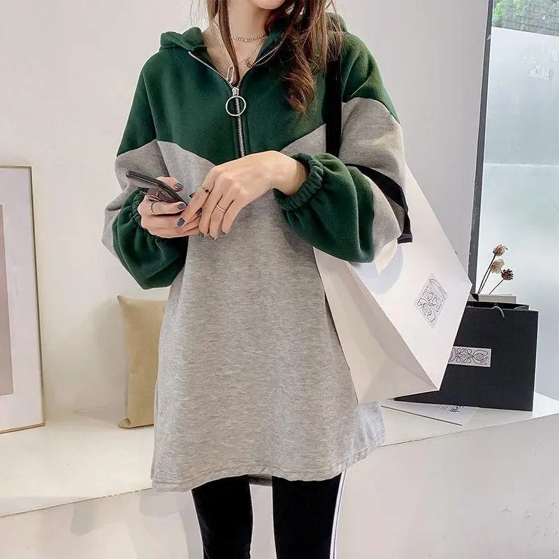 Top Trends: Fashion Patchwork Hoodies Sweatshirts Spring Autumn Long Sleeve Thin Contrast Mid-length Pullovers Casual Trend Women Clothing Shoppable Styles - Image 2