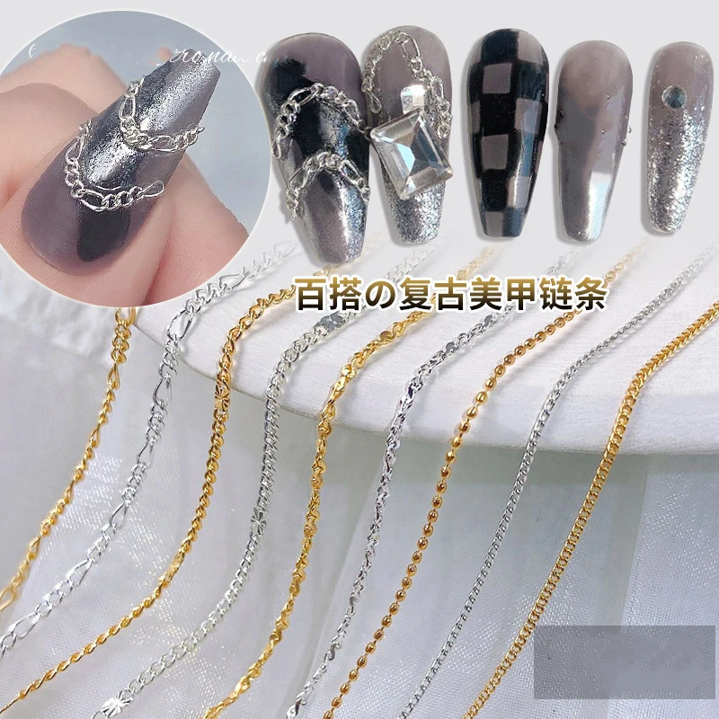 Top Trends: 50 Cm Long / Pcs Nail Art Metal Chain Japanese Style Gold And Silver Three-dimensional Thin Chain For Decorative Nail Art Charm Shoppable Styles