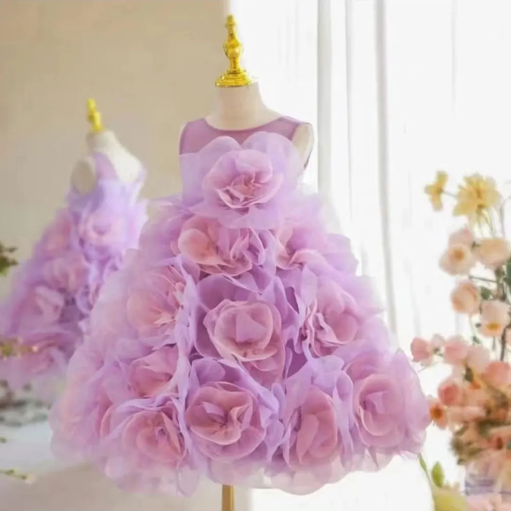 Top Trends: Jill Wish Luxury Arabic Elegant Lilac Girl Dress Flowers Princess Kids Wedding Birthday Party Ball Gown First Communion J223 Shoppable Styles