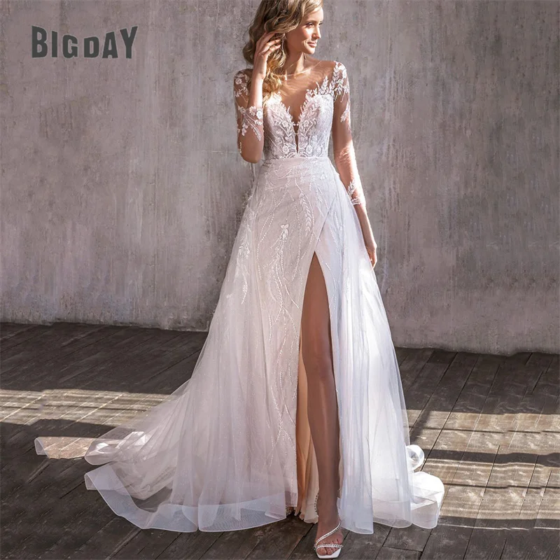 Top Trends: Elegant Luxury Wedding Dress Women 2024 Lace Illusion Back Long Sleeve Sweetheart Bridal Gown Detachable Train Vestidos De Noiva Shoppable Styles