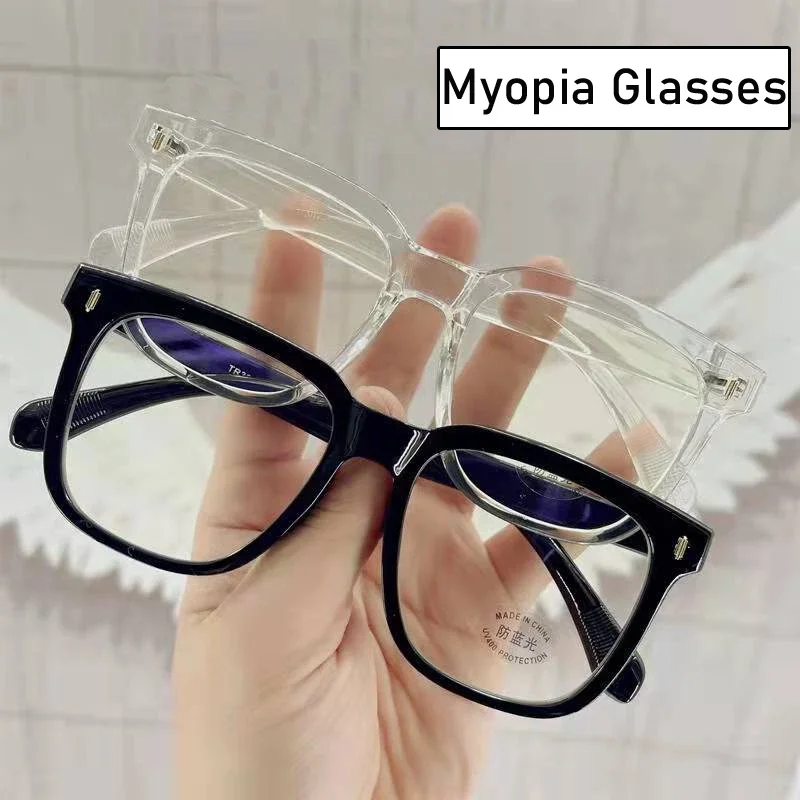 Top Trends: Oversized Frame Women Men Myopia Glasses Fashion Trend Near Sight Eyeglasses Diopter To -4.0 Anti Blue Light Short Sight Eyewear Shoppable Styles