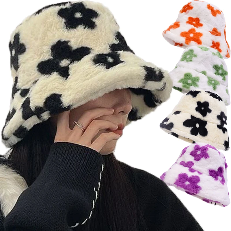 Top Trends: Winter Warm Bucket Hat Women Flower Floral Plush Bonnet Fisherman Cap Soft Velvet Panama Caps Outdoor Fluffy Wool Basin Hats Shoppable Styles