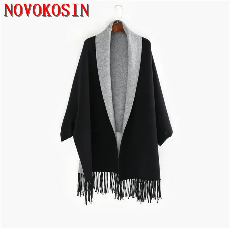 Top Trends: 2022 Black Grey Plus Size Out Wear Winter Knitted Poncho Women Solid Design Cloak Female Long Batwing Sleeves Coat Vintage Shawl Shoppable Styles