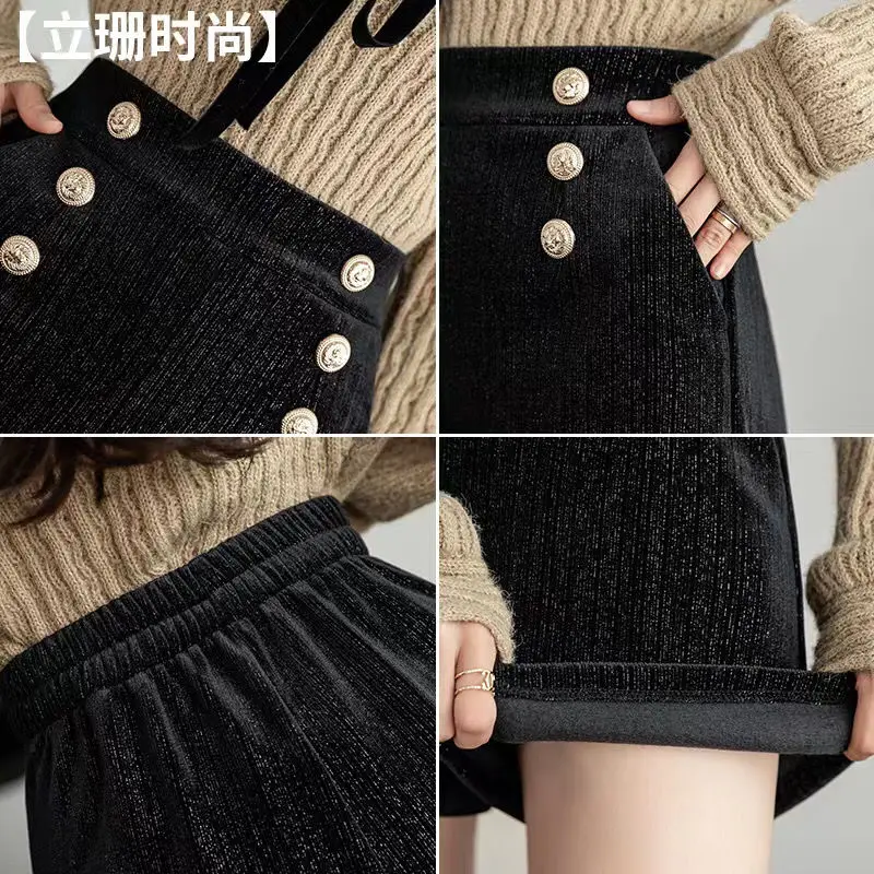 Top Trends: Autumn Winter New Fashion High Waist Black Shorts Solid Color All-match A-line Wide Leg Pants Casual Elegant Women Clothing Shoppable Styles - Image 5