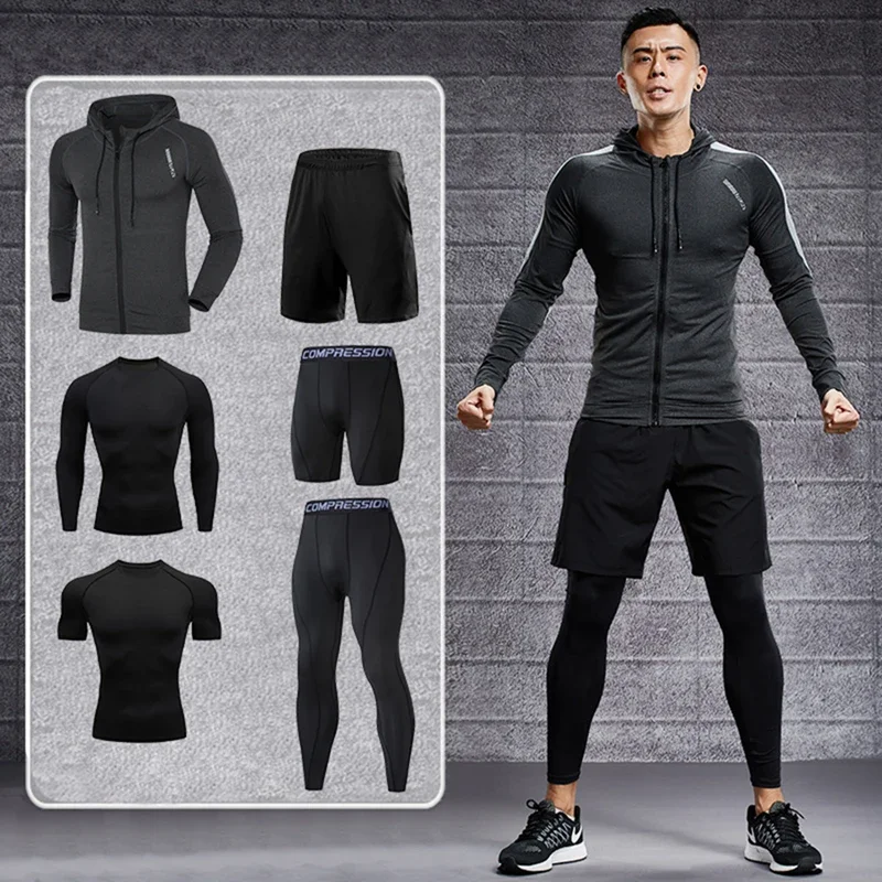 Top Trends: Dry Fit Men&#039;s Training Sportswear Set Gym Fitness Compression Sport Suit Jogging Tight Sports Wear Clothes 4XL5XL Oversized Male Shoppable Styles