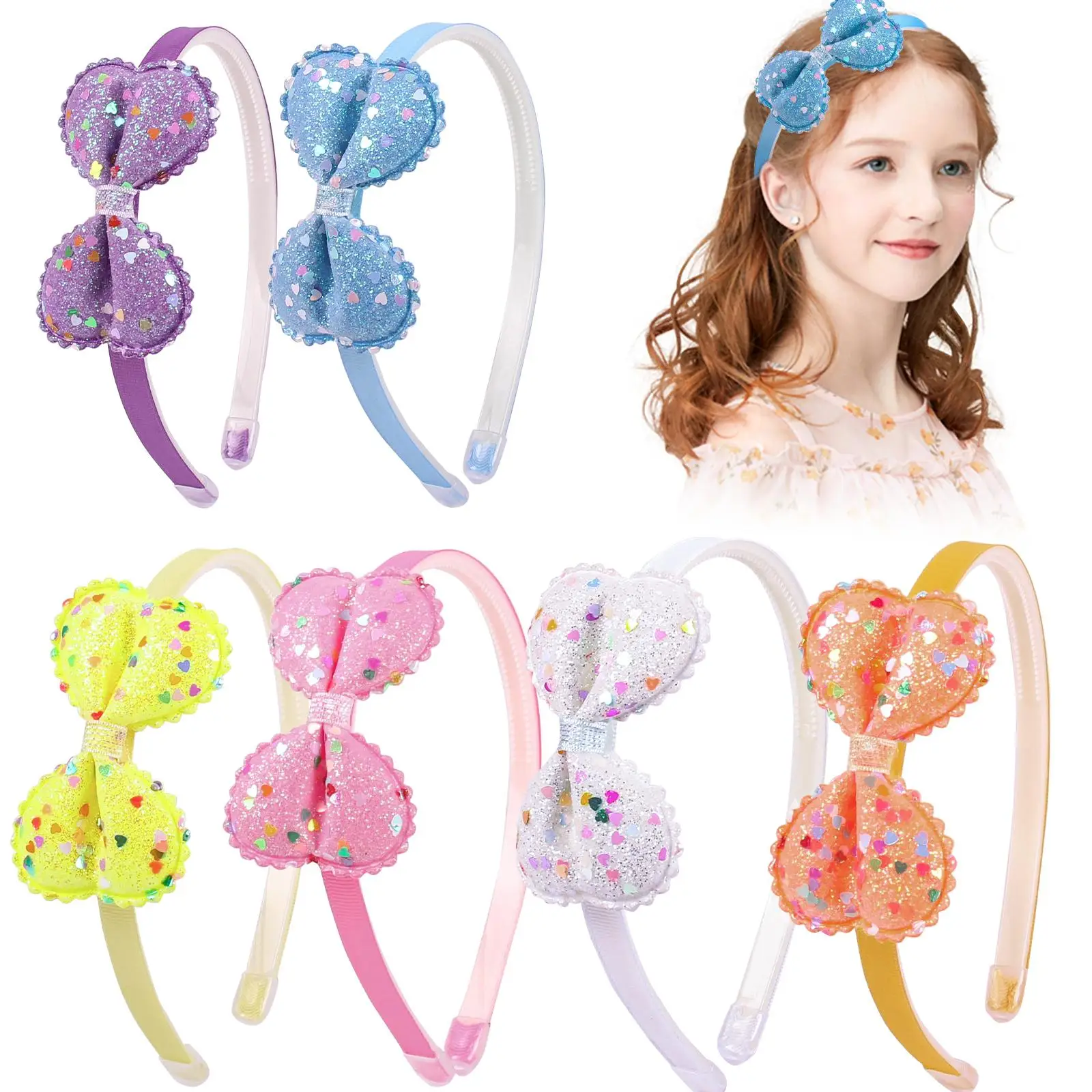 Top Trends: Fashion Glitter Bow Tie Headband Girls Kpop Dots Plastic Cloth Colorful Bow Knot Hairband Kids Birthday Party Hair Accessories Shoppable Styles