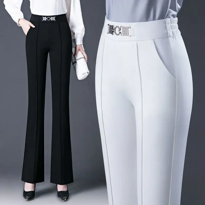 Top Trends: Office Lady Spring Autumn Fashion Flare Pants Women Solid Elastic All-match Slim High Waist Loose Casual Wide Leg Trousers 2022 Shoppable Styles