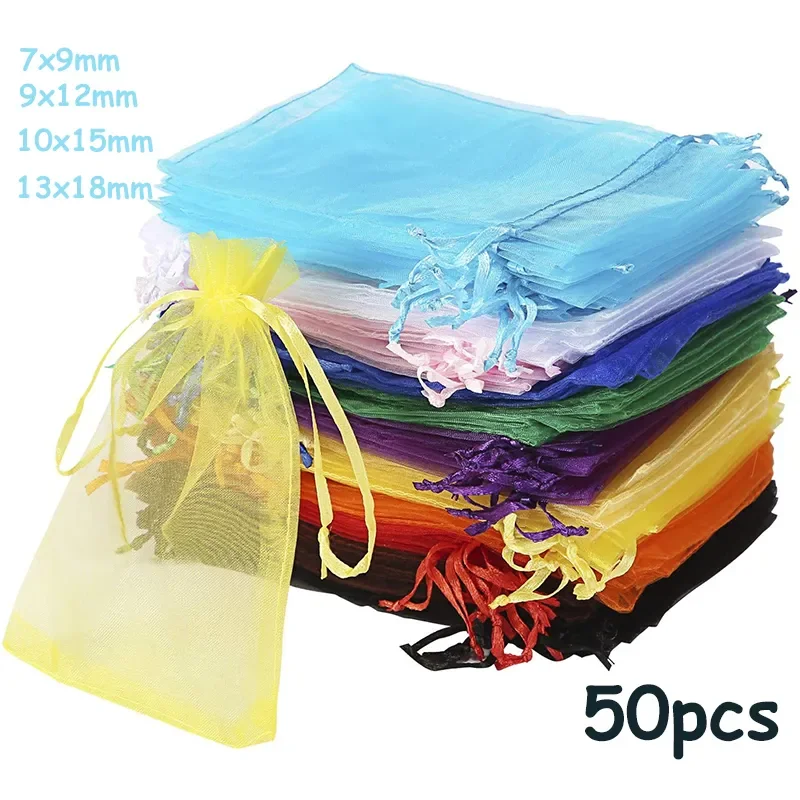 Top Trends: Wholesale 50pcs / lot Adjustable Organza Bag 5x7cm 7x9cm 9x12cm 10x15cm Drawstring Jewelry Packaging Candy Wedding Gifts Pouches Shoppable Styles