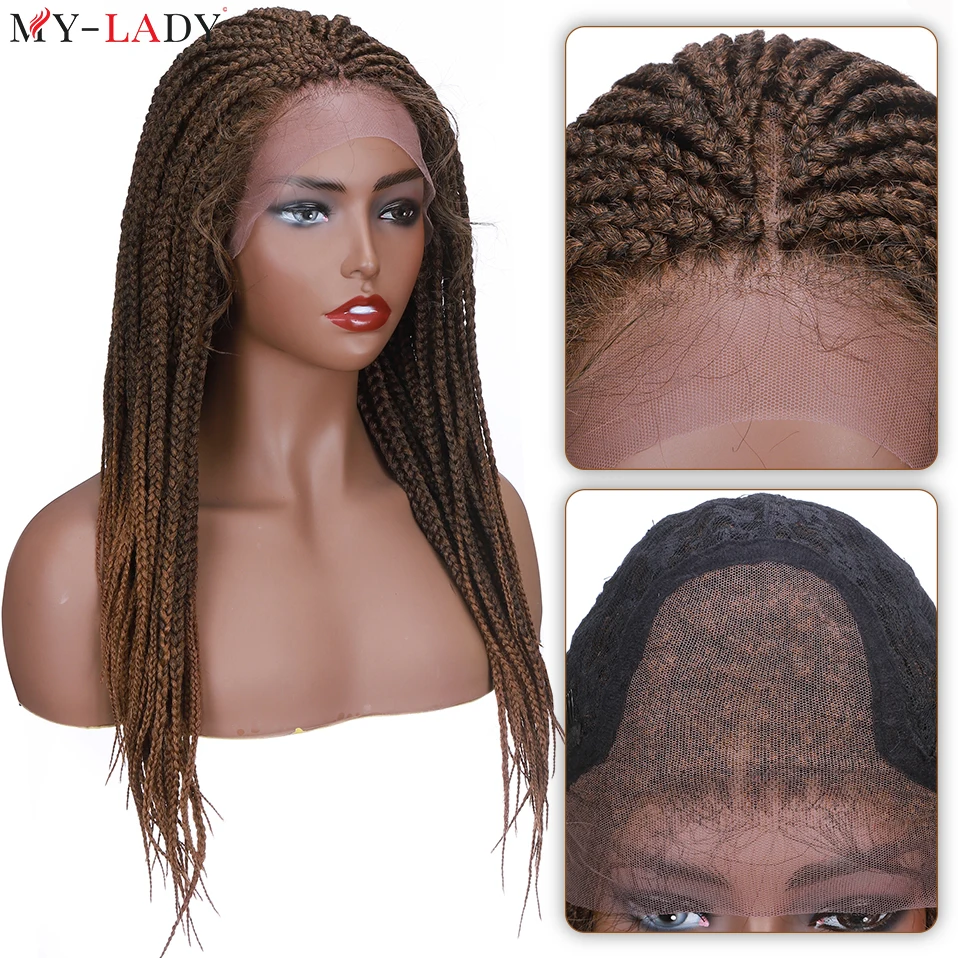 Top Trends: My-Lady 22inch Synthetic Braided Lace Front Wig With Baby Hair Box Braids Lace Wigs Knotless Twist Braiding Hair Brazilian Style Shoppable Styles