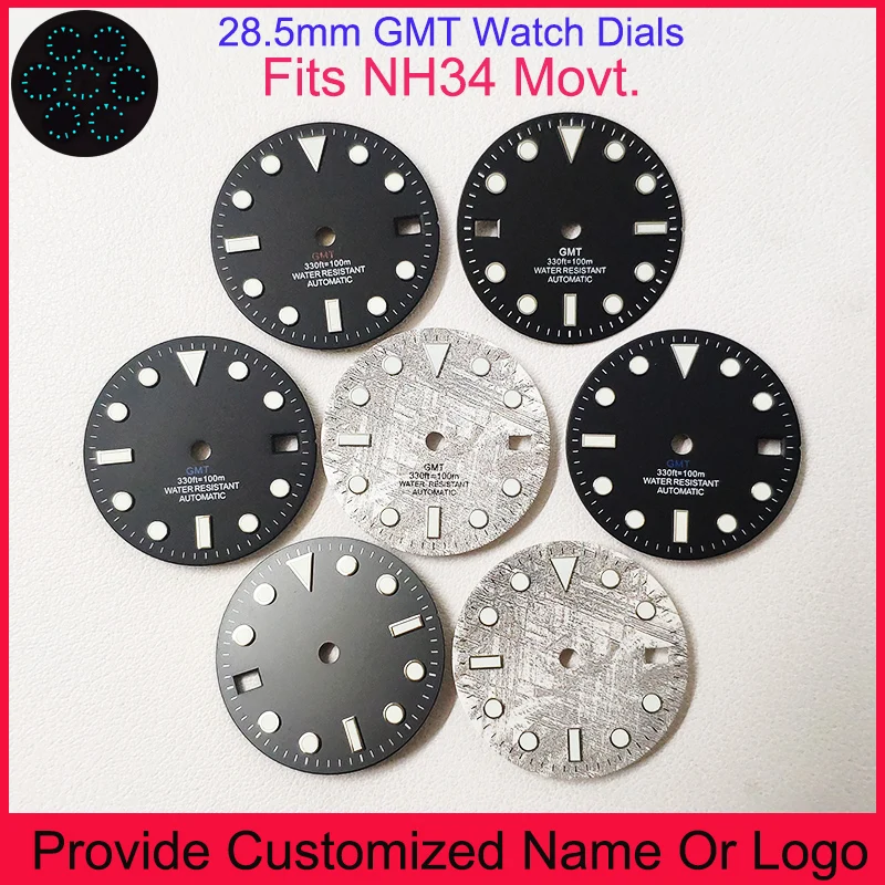 Top Trends: NH34 Dial GMT Watch Master 28.5mm Custom DIY Logo S Logo Dials Blue Luminous Hands Meteorite Pattern Left-handed Watches Parts Shoppable Styles