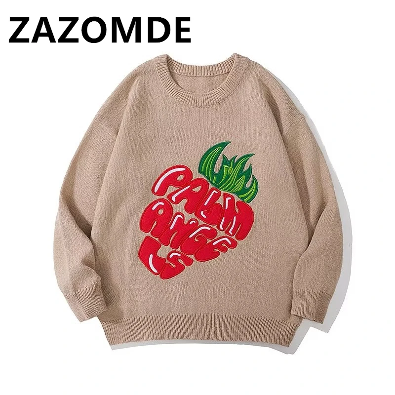 Top Trends: ZAZOMDE Autumn Sweater New Hip Hop Sweater Men Streetwear Strawberry Embroidery Pullover Top Harajuku Couple High Street Sweater Shoppable Styles