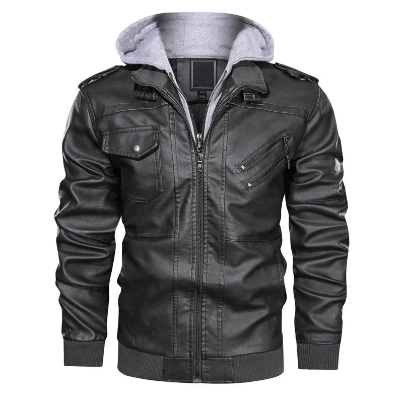 Top Trends: Hooded Faux Leather Jacket Men Slim Fit Autumn Winter Casual Zipper Bomber Black Biker PU Motorcycle Leather Jacket Clothing Shoppable Styles