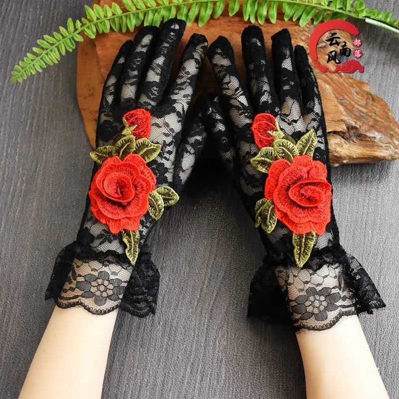 Top Trends: Elegant Transparent Flower Embroidery Lace Gloves 3D Summer Driving Gloves Sun Protection Women Black White Gloves Shoppable Styles