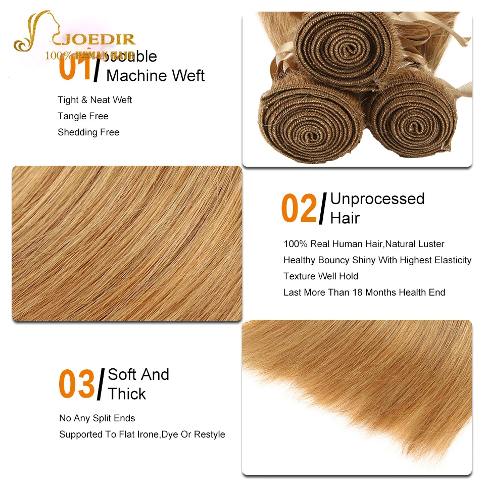 Top Trends: Joedir Wholesale Honey Blonde 27 Color Bundles Human Hair Brazilian Natural Remy Straight Hair Can Made To Wig Remy Extension Shoppable Styles - Image 5