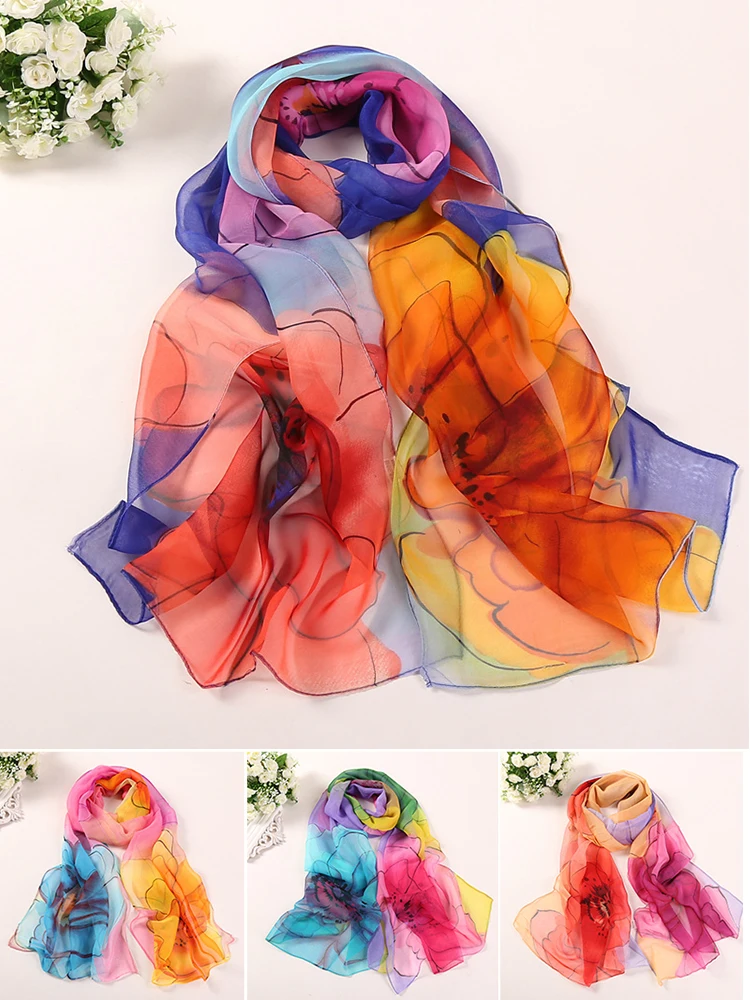 Top Trends: 160*50cm Bohemian Chiffon Scarf Flower Print Indian Style Long Scarves Silk Beach Wrap Shawl Print Muslim Hijab Islamic Bandana Shoppable Styles