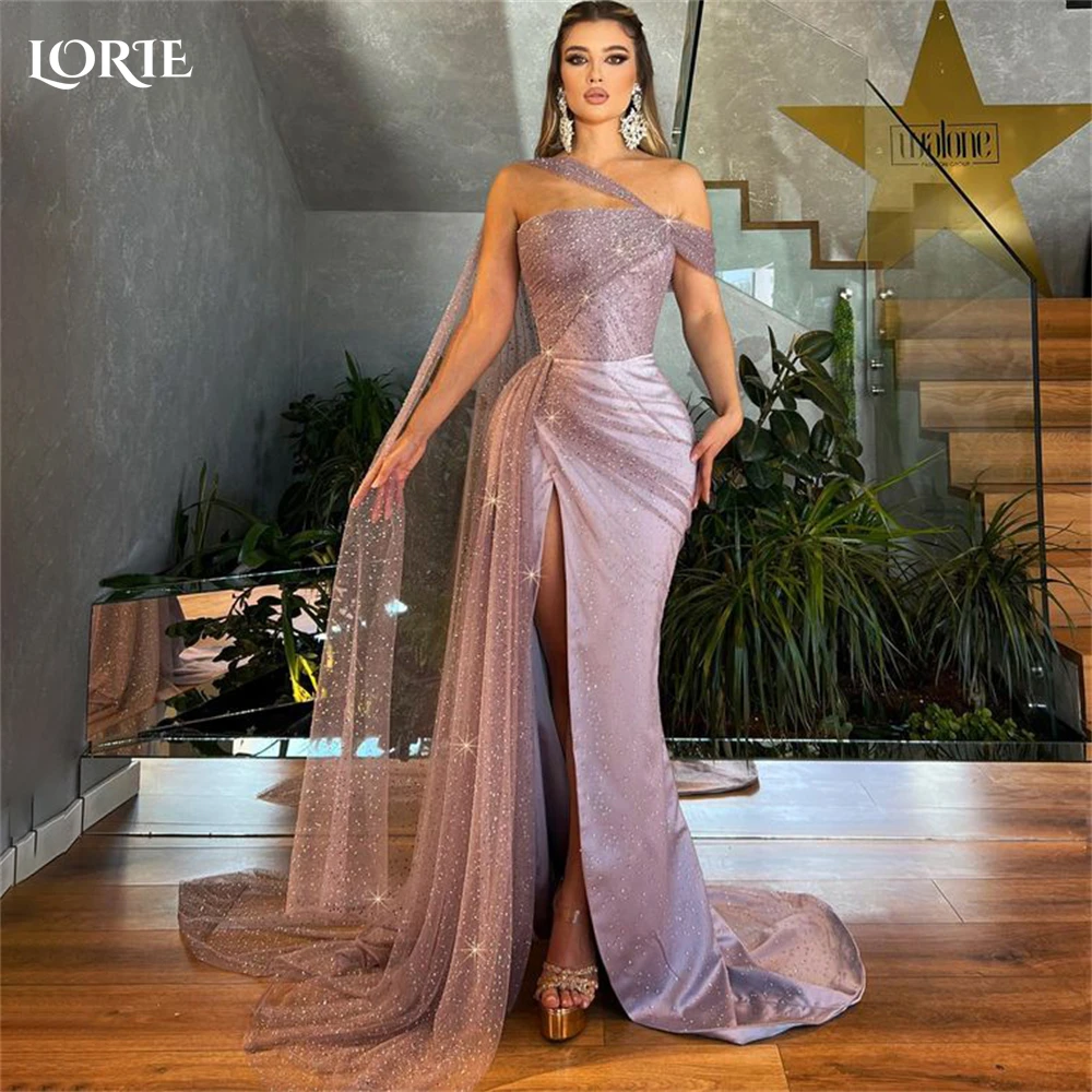 Top Trends: LORIE Luxury Glitter Mermaid Evening Dresses Off Shoulder Shiny High Side Slit Prom Dress Saudi Arabia Pageant Bride Party Gowns Shoppable Styles