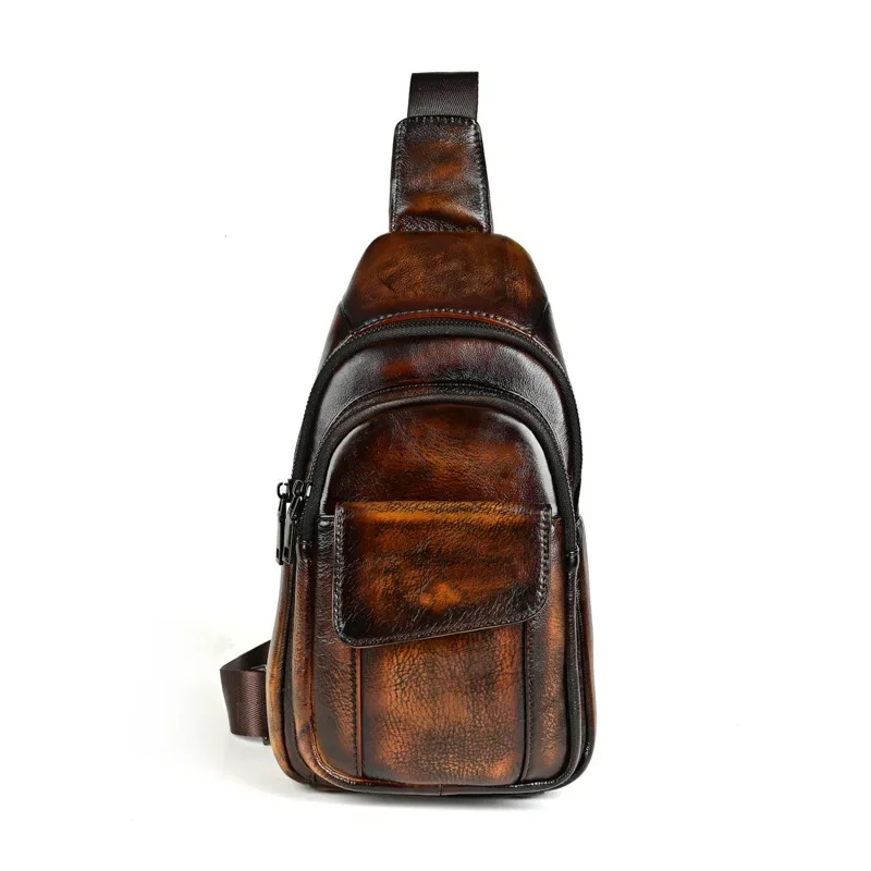 Top Trends: Vintage Men's Chest Bag In Top Layer Cowhide Leather Crossbody Outdoor Backpack Shoppable Styles