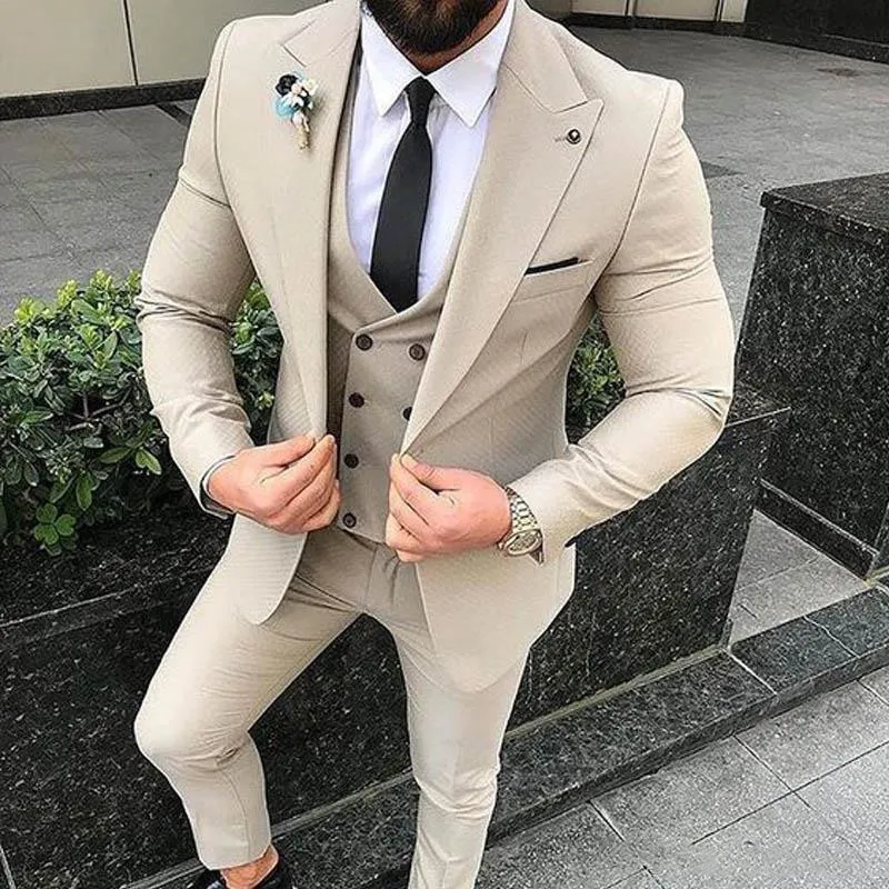 Top Trends: Beige 3 Piece Men Suit Slim Fit Wedding Tuxedos Bridegroom Groomsmen Business Blazer(Jacket+ Pants+ Tie+ Vest Costume Homme Shoppable Styles