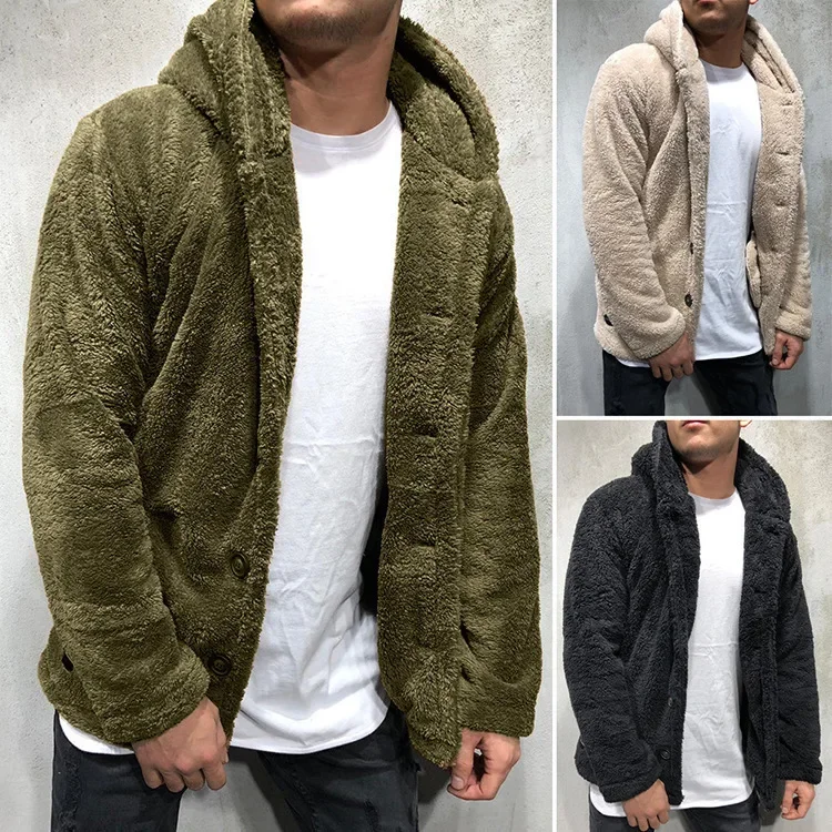 Top Trends: Mens Buttons Coat Warm Faux Fur Winter Casual Loose Double-Sided Plush Hoodie Fluffy Fleece Fur Jacket Hoodies Coat Outerwear Shoppable Styles