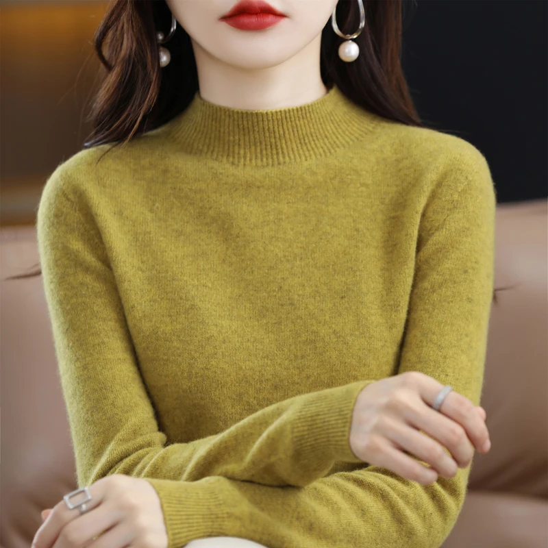 Top Trends: Women&#039;s Sweater Cashmere 100% Pure Merino Wool Sweater Autumn And Winter New Solid Color Semi-high Collar Warm Sweater Shoppable Styles