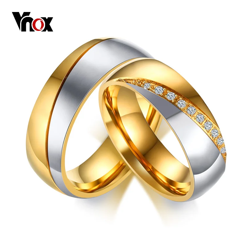 Top Trends: Vnox Temperament Wedding Rings For Women Men CZ Stones Stainless Steel Engagement Band Anniversary Personalized Gift Jewelry Shoppable Styles