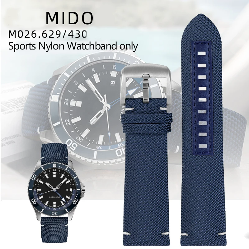 Top Trends: 22mm Nylon Leather WatchbandFor Mido Navigator M026.629 / 430 Ocean Star M042.430 Citizen Waterproof Canvas Watch Strap Black Blue Shoppable Styles