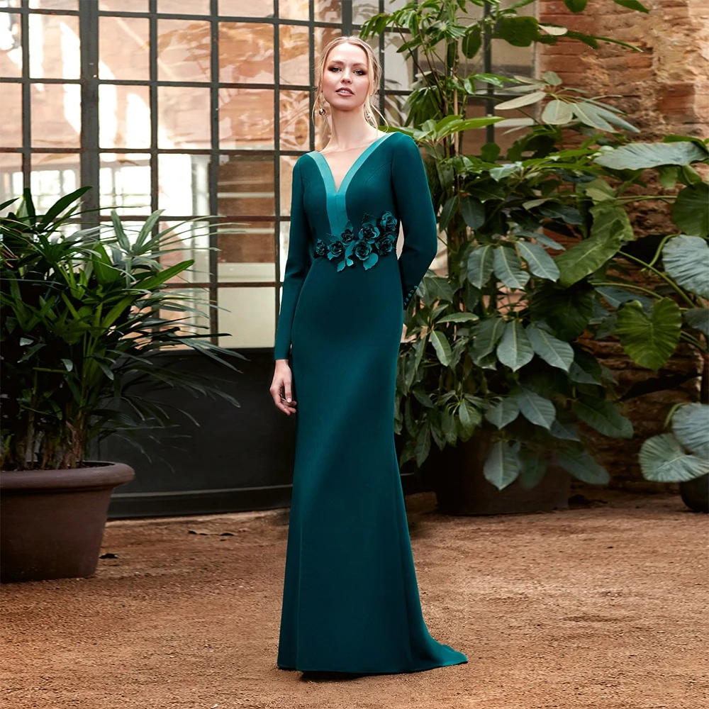 Top Trends: Simple Mermaid Mother Of The Bride Dresses V Neck Long Sleeves Wedding Party Gowns Flowers Floor Length 2023 فساتين السهرة Shoppable Styles